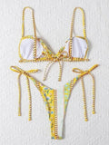 Ethnic Floral Lace Up Bikini Set-Outfit