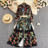 Fongt Court Style Dress With Belted Round Tie Long Sleeve Lotus Leaf Side Gasy Fairy A Dress