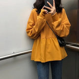 Hoodie Sweatshirts autumn winter harajuku solid Ruffle Long Sleeve Hoodies O Neck Pullovers Casual Loose Thin