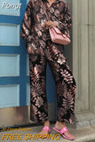 Autumn Vintage Pants Outfits Elegant Turn Down Collar Lady Casual Matching Set 2023 Women Printing Loose Two Pieces