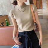 Fongt Collar Bottomed Shirt Women With A New Short-Sleeved Knitted Shirt Slim 2025 Spring And Autumn Thin Vest Short