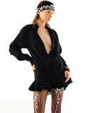 Shirt Lose Long Sleeve Frill Micro Mini Dress-Outfit