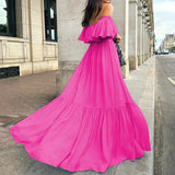 Fongt Spot 2024 Summer New Female Temperament Solid Color One-Word Shoulder Wipe Chest In The Long Dress-Outfit