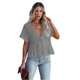 Fongt Summer New Women's Pure Color Splicing Loose Short-Sleeved Strap Lotus Edge Top