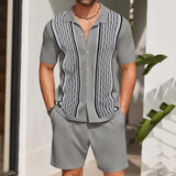 Fongt Men's Men's Ice Sleeve Jackal Two-Piece Knits Casual Polo Shirt Set