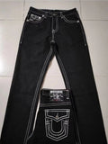 High Street Tide Brand Jeans White Thick Line Big Buddha Hundred Black Straight Jeans Men-Outfit
