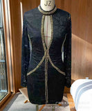 And Winter Women's Wear 2023 New Order Bead Ironing Mesh Lace Splicing Cocktail Dress In Stock-Outfit