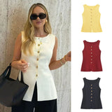 Fongt Explosion Women's Fashion Vest Gold Buckle Trim