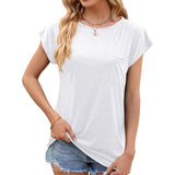 / Summer 2024 New Round Collar Short Sleeve Splicing Pocket Loose Casual T-Shirt-Outfit