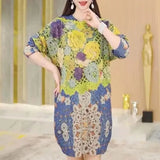 Winter Diamonds Floral Printed Midi Sweaters All-match Female Clothing Casual Loose Commute Long Sleeve O-Neck Jumpers-Outfit