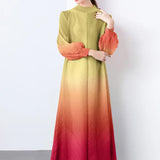 Fongt And Fashionable Gradient Lantern Sleeve Pressure Folding Dress Women Autumn And Winter Loose Apparent Thin-Skinny A-Character Dress