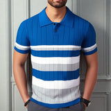 Fongt Men's New Summer Short Sleeve Knitted Striped Business Polo Shirts Men's