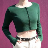 Style Fashion Open Front Button Up Thin Cardigan Sexy Long Sleeve Short Crop Top Sun Protection Ropa