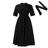 Fongt Women's Dress 2025 Summer Short-Sleeved Suit Tie With Solid Color Large African Dress