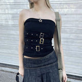 Wind Hot Girl Metal Button Sexy Strapless Vest Top Female 2024 Summer New Style-Outfit