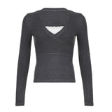 Lace Splice Crossover Long Sleeve Knit Tee-Outfit