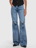 High Waist Denim Blue Off Knee Wide Leg Pants For Women 2024 Autumn Fashion Female New Y2k Elegant Jeans TH5658-Outfit