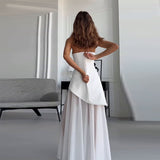 Fongt New Women's Wear Bra Sleeveless Mesh Splicing Temperament White Dress