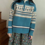Half Zip Christmas Knit Pullover-Outfit