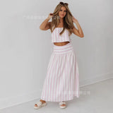 Fongt Women's Dress Striped Half-Dress Women's Holiday Style Skirt In The Long Umbrella Skirt