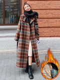 Plaid Tweed Long Woolen Coats Women Winter New Loose Wool Blend Thicken Jackets Korean Warm Cotton Padded Lined