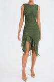 Mesh Ruffle Sleeveless Midi Dress-Outfit