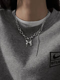 Butterfly Pendant Link Chain Necklace-Outfit