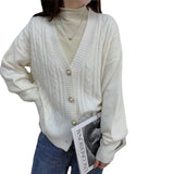 And Winter New Cashmere V-Collar Twist Sweater Women's Korean Version Lazy Cardigan Jacket-Outfit