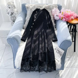 Winter Women Dress 2022 Lace Patchwork Knitted Midi Dresses For Women Long Sleeve Loose Female Sweater