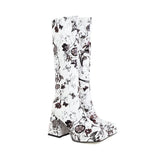Colorful Floral Square Toe Boots-Outfit