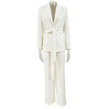 Fongt New Star Fashion Beads Edge Trim Belt Suit Trousers Set Two-Piece Set