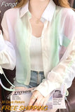 Summer Women Sunscreen Clothes Rainbow Shirt Thin Loose Lady Chiffon Blouses Lace-up Long-sleeve Elegant Tops Short