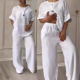 Fongt Fashion Women's Comfortable Loose Top Broad Leg Trousers Casual Cotton