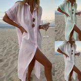 Fongt 874 Spot Women's Ins Wind Solid Color Casual Long Sleeve Long Cotton Linen Shirt Dress-Outfit