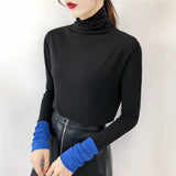 Solid Bottoming t Shirt Women Spring Autumn Tee Shirts Korean Turtleneck Slim Long Sleeve Black White T-shirts 90s