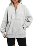 Fongt Women's Pocket Half-Zip Loose Leisure Splicing Collar Plus Velvet