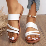 2023 Summer Flat Heel Sandals for Women Casual Plus Size Beach Slippers Woman Pu Leather Strap Slip-On Gladiator Sandals-Outfit