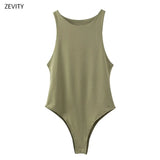2020 Women sexy sleeveless solid color slim bodysuits female chic o neck soft blouse brand office wear playsuits tops