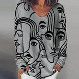 V-neck Long Sleeve Pullover Casual Loose