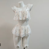 Fongt Summer New Sexy Lace Pajamas Women Pure Desire High-End Transparent Printing Home Three Sets Of Thin