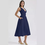Fongt Summer New Body-Body Sling Dress Fashion Print V-Neck Temperament Dress