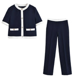 Fongt Women's Summer Casual Claming Dress-Up Short Sleeve Coat High Waist Casual Pants Set