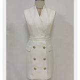 QUALITY Paris Fashion 2022 Runway Designer Dress Women's Sleeveless V-neck Double Breasted Tank