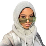 Fongt And Winter New Hat Scarf Integrated Wool Knitting Rope Hat Sleeve Retro Hoodie Cap-Outfit