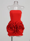 High-End Women's Sexy Breasted Dress Skirt Big Flower Decorative Temperament Dress Dress Banquet Dress Dress Dress Dress Dress