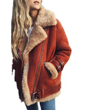 Fongt Women's Locomotive Deer-Skin Cashmeat Wool Coat Women's Cotton Clothes