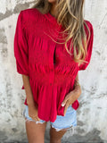 Fongt Summer New Solid Color Collar Button Casual Fashion Short Sleeves To Puff Shirt Women's Clothing