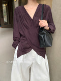 Fongt Xixi 2025 Autumn White Label New Temperament Simple V Collar Kinesi Shirt Female Long Sleeve Top Shirt 89555