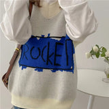 2021 New Spring Autumn Women Sweaters Sleeveless Vest Waistcoat England Style Knitting Oversized Print Tops