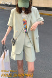 Loose 2 Piece Women Short Set With Blazer Summer 2023 Thin Short-sleeved Blazers + Shorts Casual Office Ladies